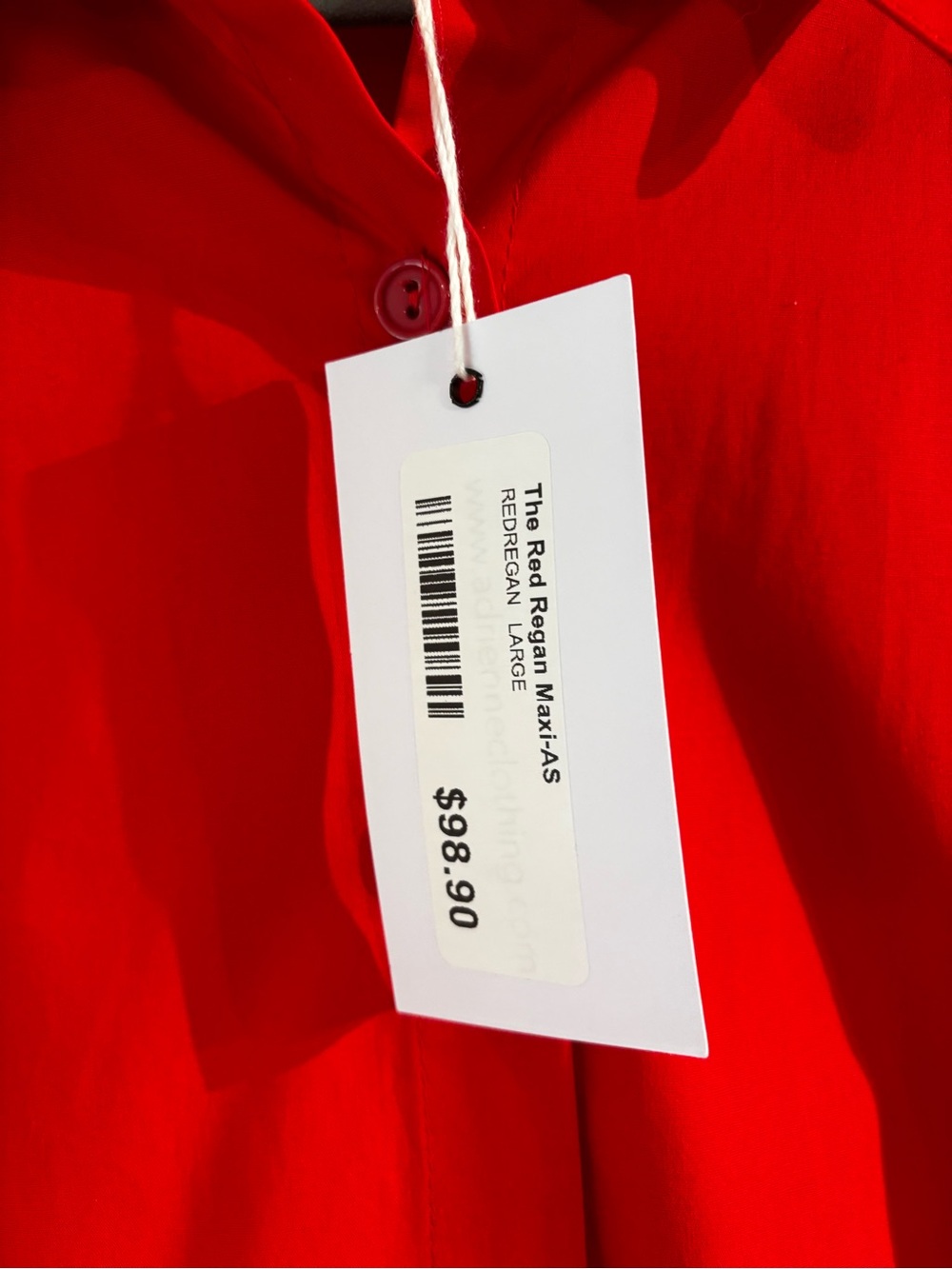NWT Adrienne Regan Maxi Red Solid Full Button Shirt Dress Large - Picture 4 of 7